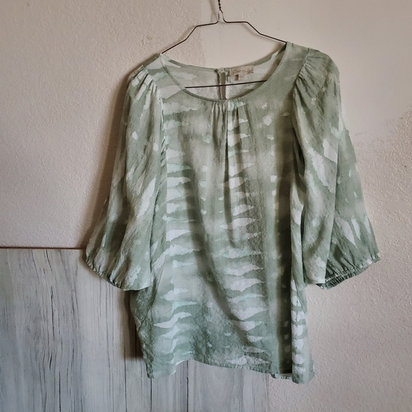 Chenault Rayon Blend Green White Tie Dye Pullover Blouse Sz L - Picture 2 of 7